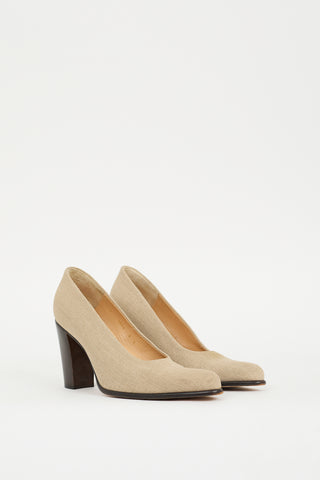 Walter Steiger Beige Canvas Curve Heel Pump