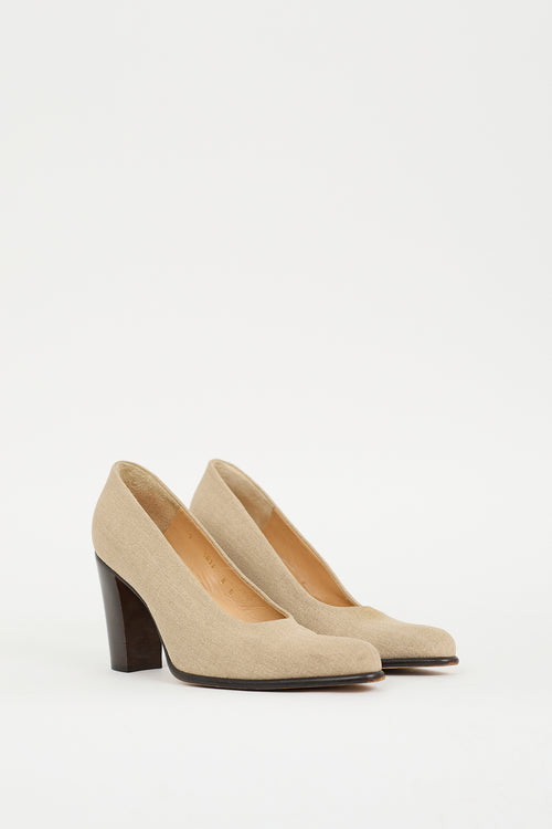 Walter Steiger Beige Canvas Curve Heel Pump