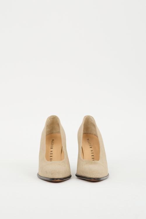 Walter Steiger Beige Canvas Curve Heel Pump