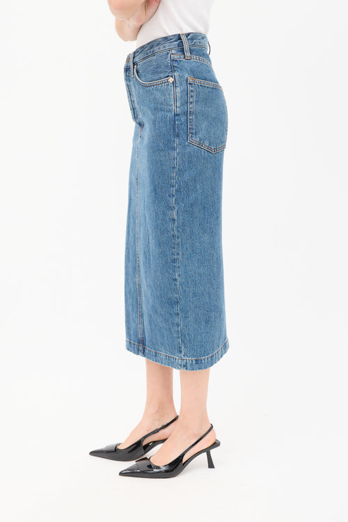 WARDROBE.NYC Medium Wash Denim Midi Pencil Skirt