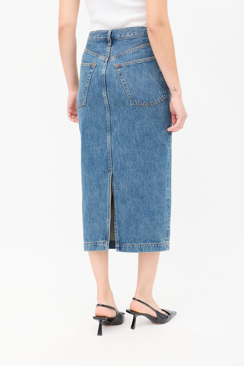 WARDROBE.NYC Medium Wash Denim Midi Pencil Skirt