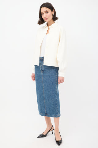 WARDROBE.NYC Medium Wash Denim Midi Pencil Skirt