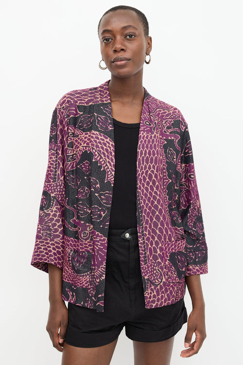 Warm Printed Pinstripe Cardigan