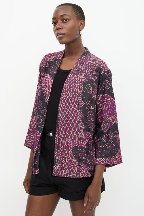 Warm Printed Pinstripe Cardigan