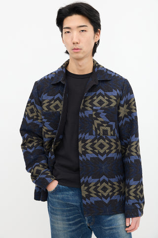 Wax London Navy & Multi Geometric Quilted Jacket