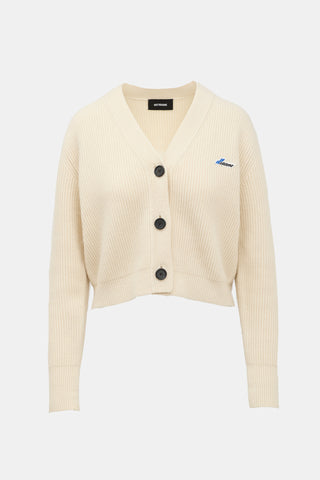We11done Wool Ribbed Logo Cardigan
