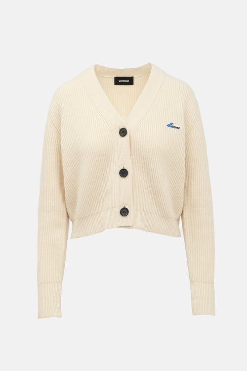 We11done Wool Ribbed Logo Cardigan