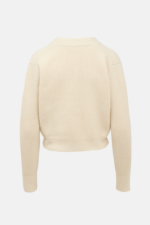 We11done Wool Ribbed Logo Cardigan