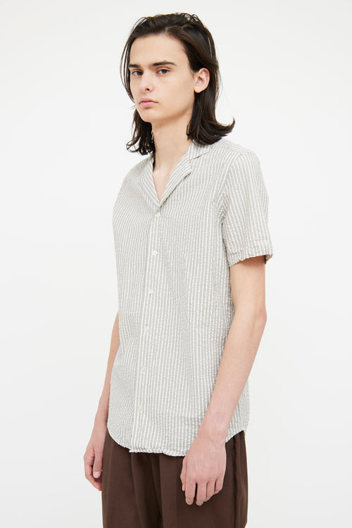 WEARECPH Cream & Grey Stripe Short Sleeve Button Shirt