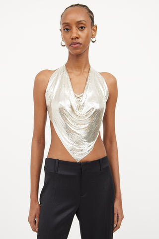 Whiting & Davis Silver Mesh Halter Tie Top