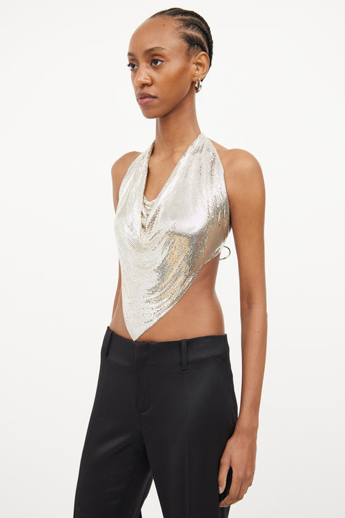 Whiting & Davis Silver Mesh Halter Tie Top