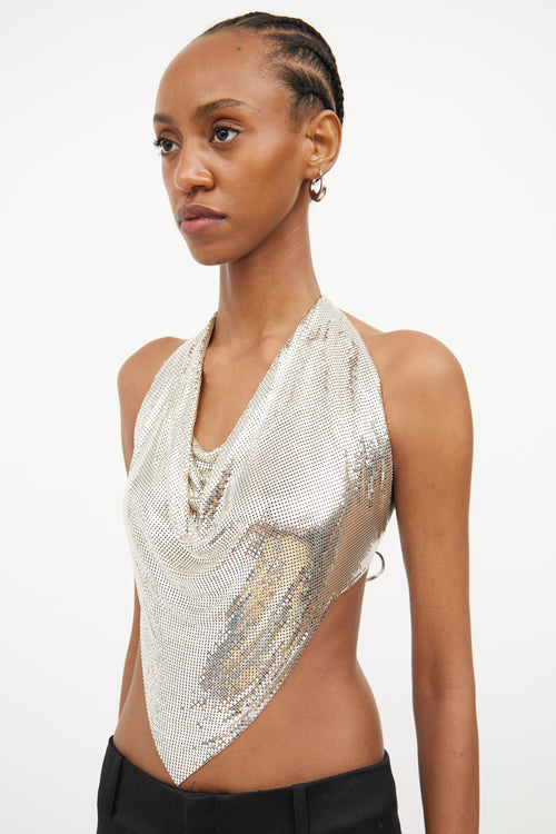 Whiting & Davis Silver Mesh Halter Tie Top