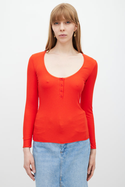 Wolford // Red Ribbed Henley Top – VSP Consignment