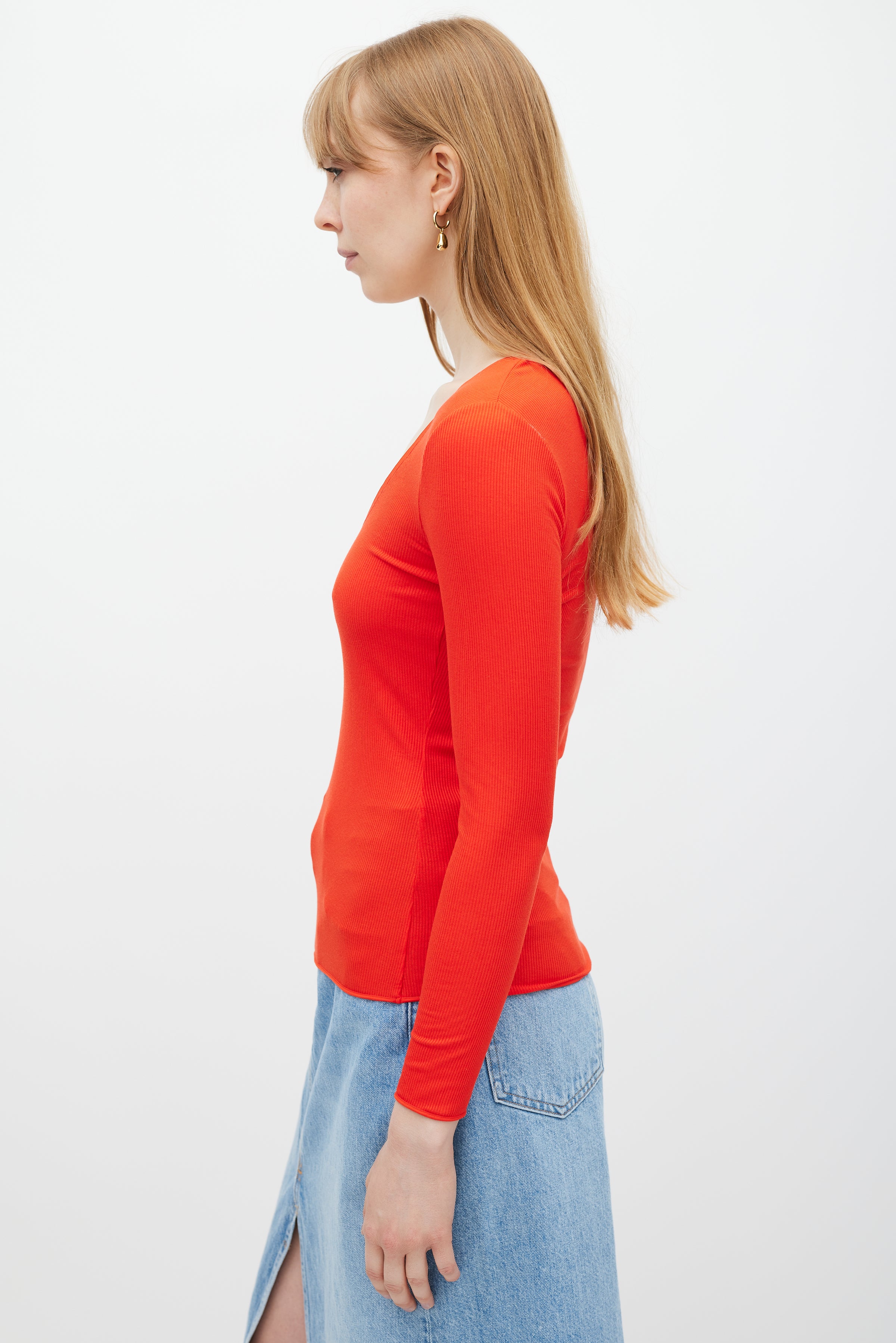Wolford // Red Ribbed Henley Top – VSP Consignment