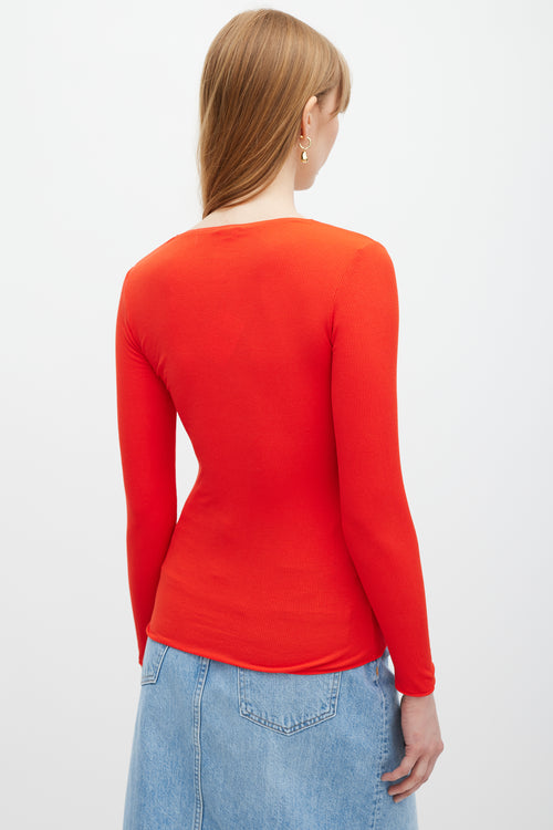 Wolford Red Ribbed Henley Top