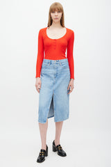 Wolford Red Ribbed Henley Top