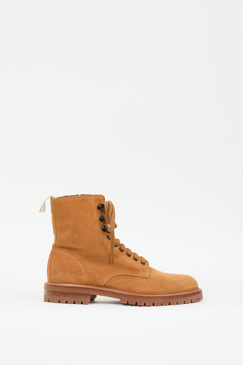 Woman by Common Projects Brown Suede Zip Combat Boot