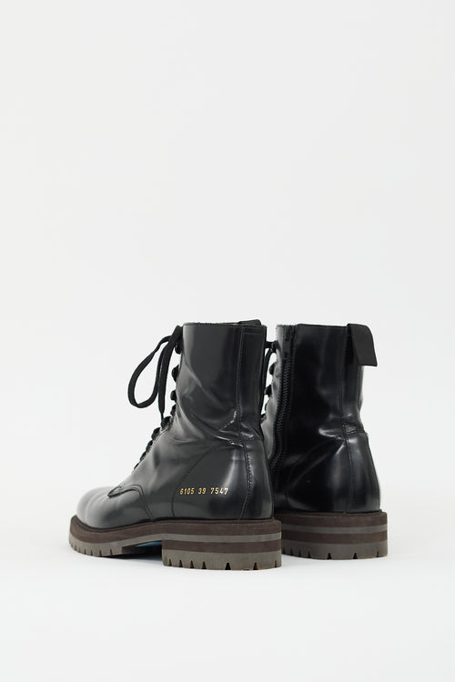 Woman by Common Projects Black Leather Combat Boot