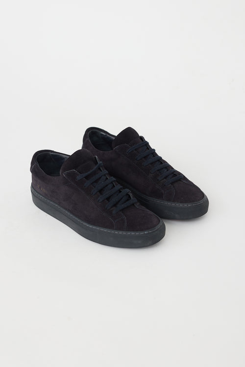 Woman by Common Projects Black Suede Low Achilles Sneaker