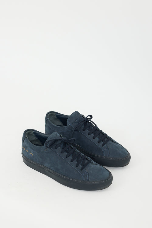 Woman by Common Projects Navy Suede Low Achilles Sneaker