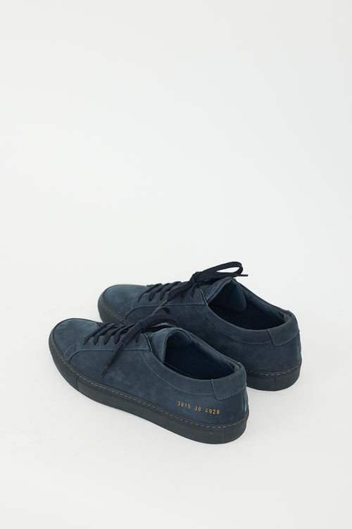 Woman by Common Projects Navy Suede Low Achilles Sneaker