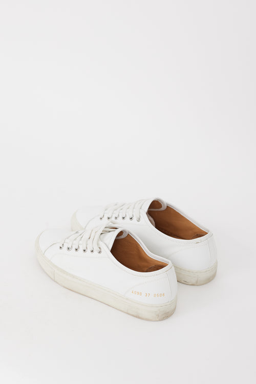 Woman by Common Projects White Leather Tournament Low Top Sneaker