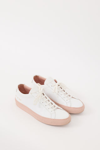 Woman by Common Projects White & Pink Leather Achilles Low Sneaker