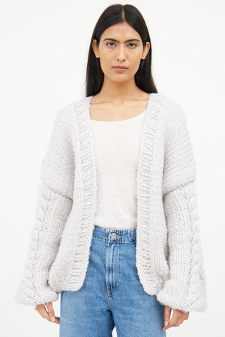 Woolnia Grey Chunky Knit Wool Cardigan