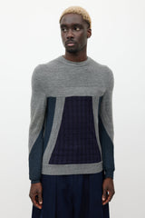 Wooyoungmi Grey & Navy Wool Knit Sweater