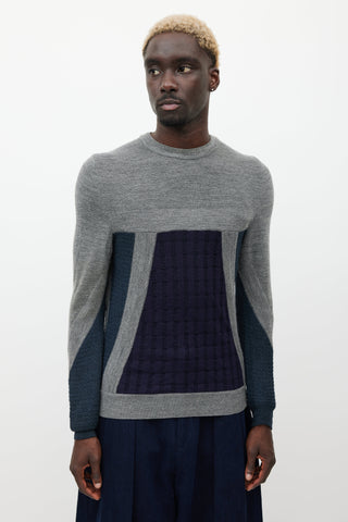 Wooyoungmi Grey & Navy Wool Knit Sweater