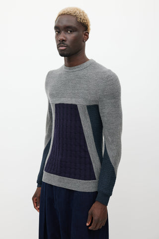Wooyoungmi Grey & Navy Wool Knit Sweater