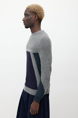 Wooyoungmi Grey & Navy Wool Knit Sweater