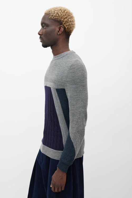Wooyoungmi Grey & Navy Wool Knit Sweater