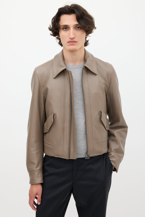 Wooyoungmi Taupe Two Pocket Zip Leather Jacket