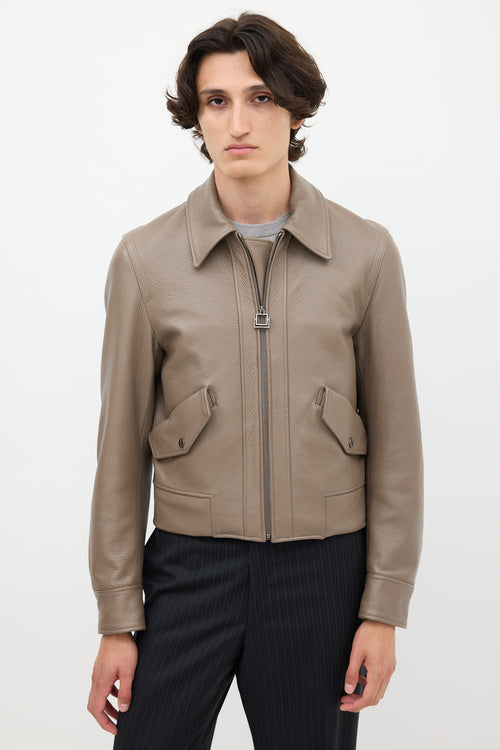 Wooyoungmi Taupe Two Pocket Zip Leather Jacket