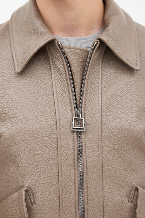 Wooyoungmi Taupe Two Pocket Zip Leather Jacket