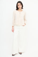  Cream Keyhole Ruffle Blouse