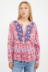 Xirena Blue & Red Floral Blouse