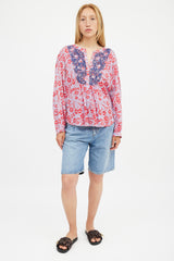 Xirena Blue & Red Floral Blouse