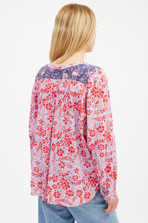 Xirena Blue & Red Floral Blouse