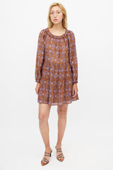 Xirena Brown & Purple Silk Blend Floral Tiered Dress