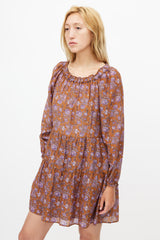 Xirena Brown & Purple Silk Blend Floral Tiered Dress