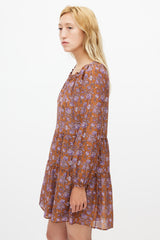 Xirena Brown & Purple Silk Blend Floral Tiered Dress