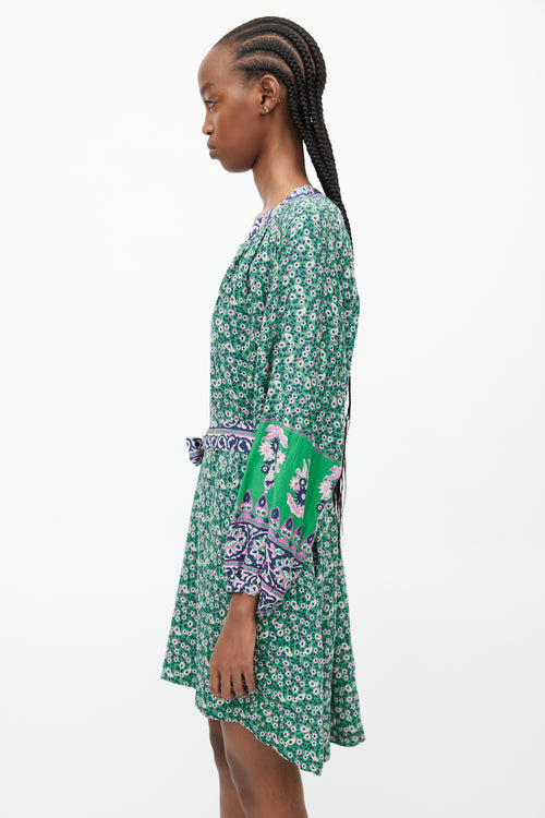Xirena Green & Multicolour Floral Belted Dress