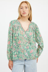Xirena Green & Pink Floral Blouse