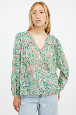 Xirena Green & Pink Floral Blouse