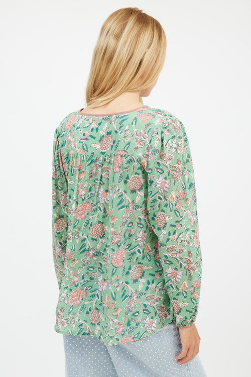 Xirena Green & Pink Floral Blouse