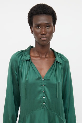 Xirena Green Silk Long Sleeve Dress