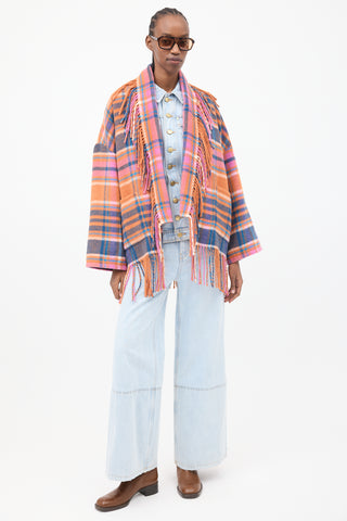 Xirena Orange & Multicolour Plaid Fringe Cardigan