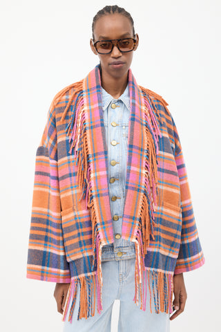 Xirena Orange & Multicolour Plaid Fringe Cardigan